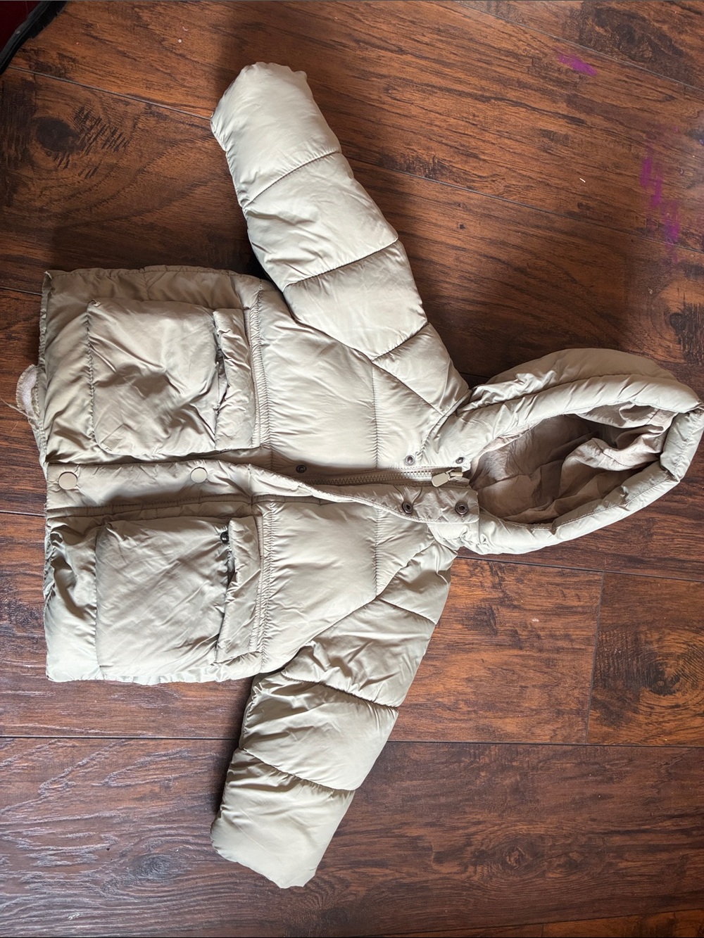 Zara Kids Hooded Puffer Jacket in Light Taupe